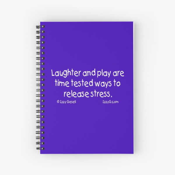 Spiral notebook with blue cover and white text.